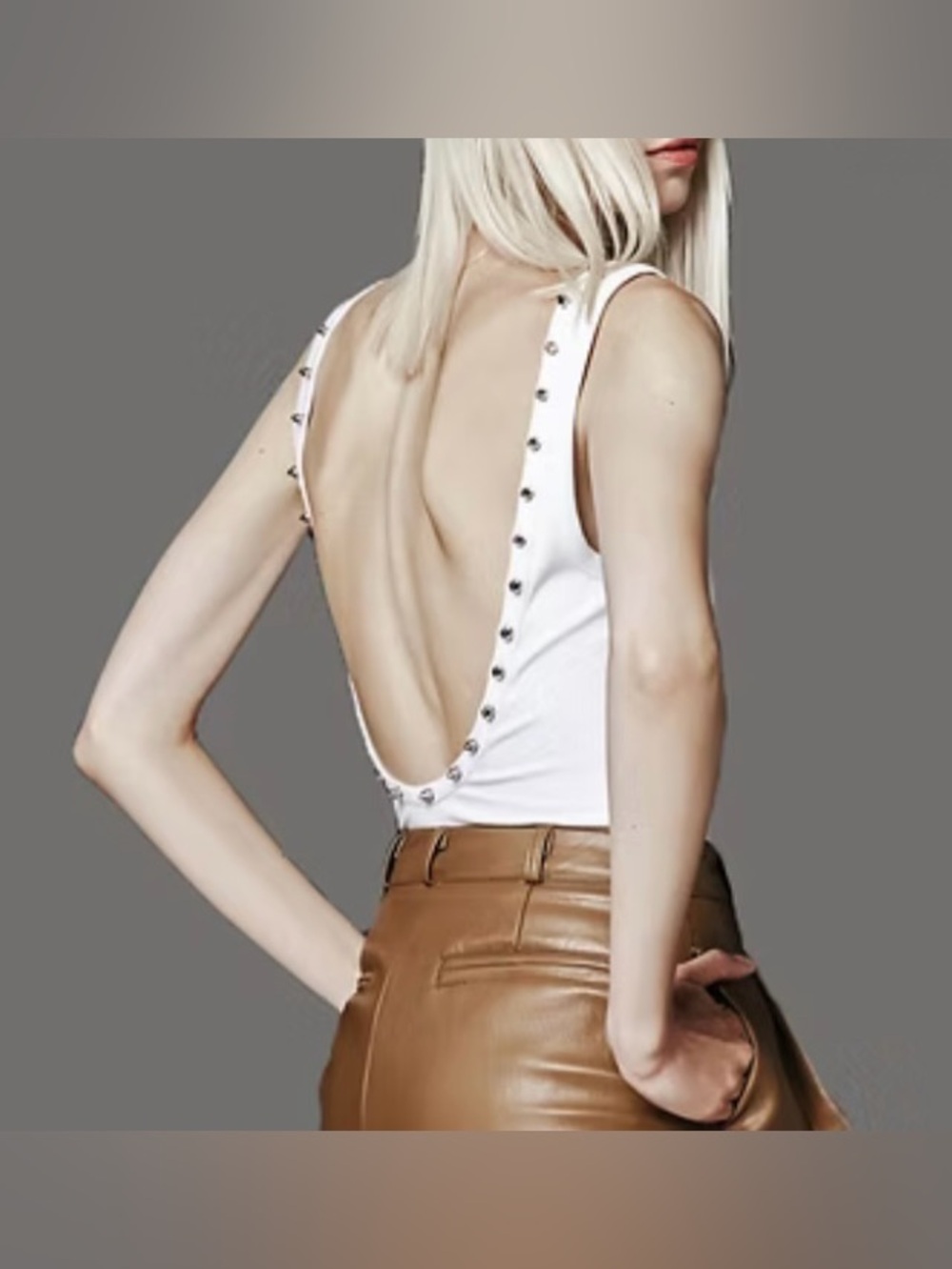 Black Emerald: THE CHELSEA - White Luxury Tank Top w/Low Spiked Studded Back NWT